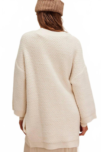 Free People Herringbone Stitch Kimono Pullover Beige Klein 4
