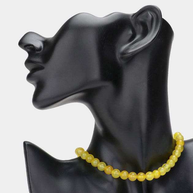 FASHNZFAB Natural Stone Beaded Choker Necklace Black 3