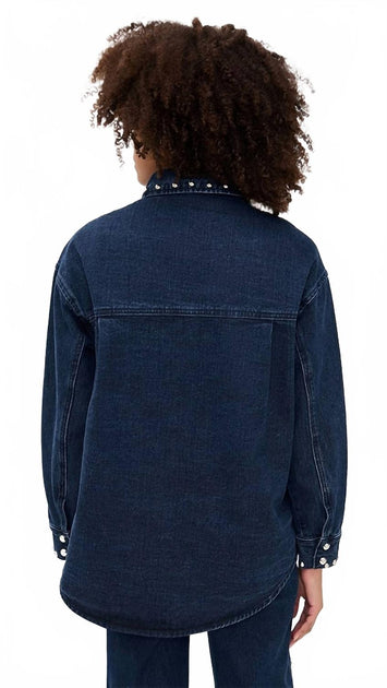 Moon River Button Up Stud Detail Denim Jacket Blue Medium 3