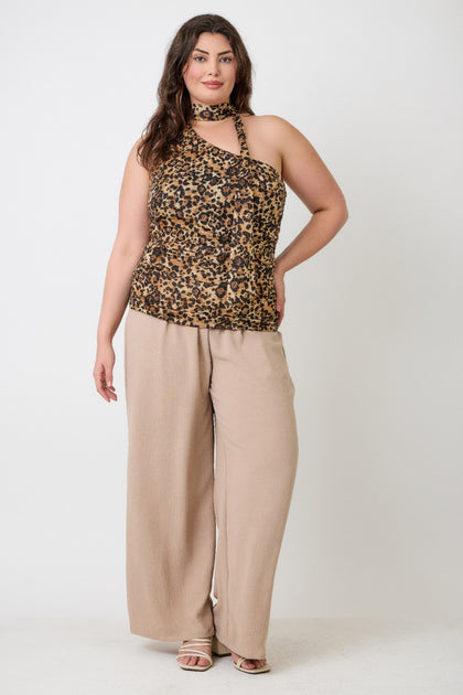 TRUEDAMES Halftertop mit Leopardenmuster Braun 3X 2