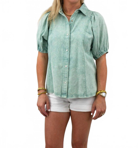 entro Denim Collared Button Down Top Green Large 2