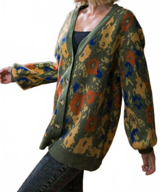 Flying Tomato Sweater Knit Cardigan Green Large 4