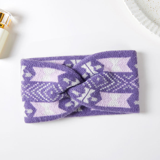 FASHNZFAB Aztec Knit Earmuff Headband Purple 2
