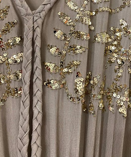 SKEMO Abend Maxikleid mit Pailletten Beige S 3