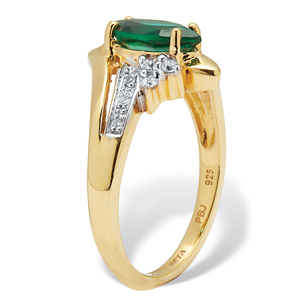 Palm Simulated Emerald Gold-plated Sterling Silver Ring Green US 6 3