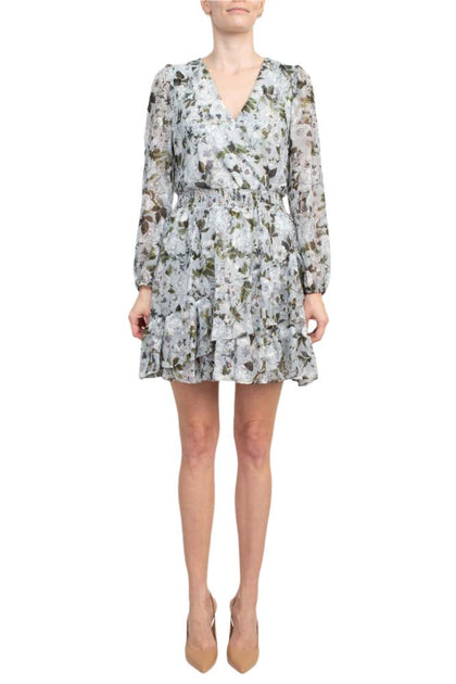 TRUEDAMES V-Neck Floral Print Chiffon Dress Multi US 2 2
