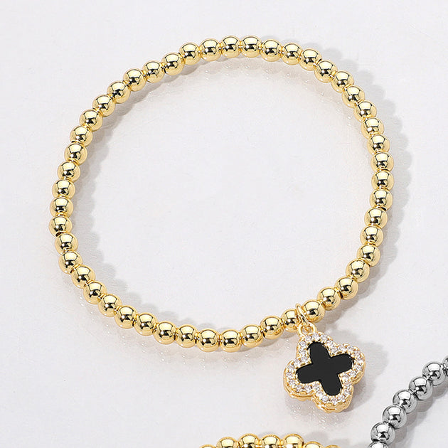 FASHNZFAB Reversible Beaded Stretch Bracelet Black Silver One Size 3