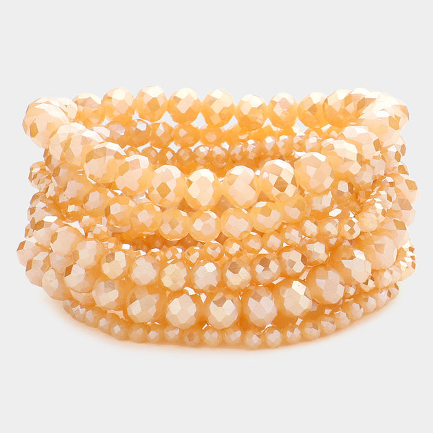 FASHNZFAB 9PCS Faceted Bead Stretch Bracelet Silver 5