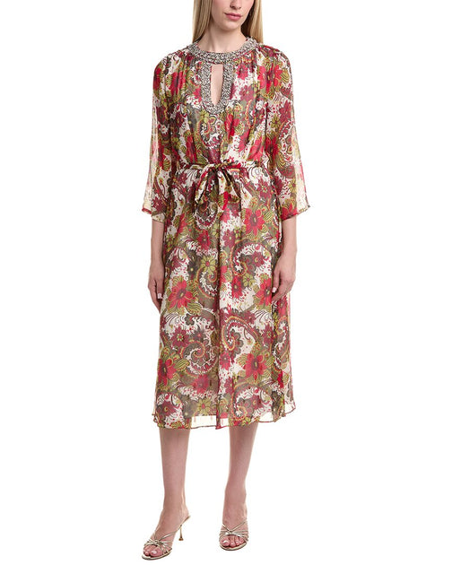 Flora Bea NYC Steffina Silk Midi Dress Multi Large 2