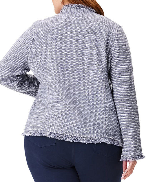 Nic + Zoe Plus Fringe Mix Knit Pocket Jacket Blue XXLarge 3