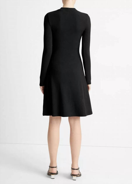 Vince Mock Neck Long Sleeve Dress In Black