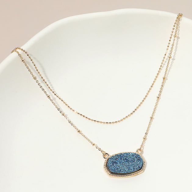 FASHNZFAB Druzy Pendant Layered Necklace Red 4