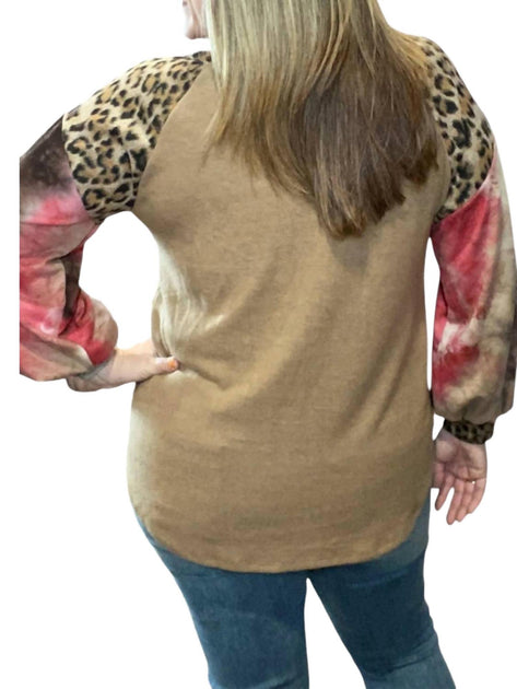 honeyme Tie Dye Puff Sweater Brown 2X 3
