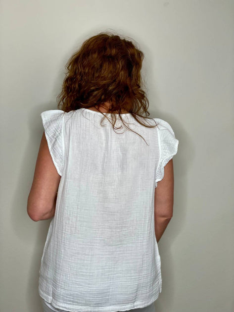 Dylan Gauze Ruffle V-Neck Top White XLarge 3