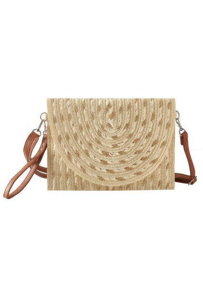 FASHNZFAB Gold Threads Straw Clutch Crossbody Bag Beige One Size 5