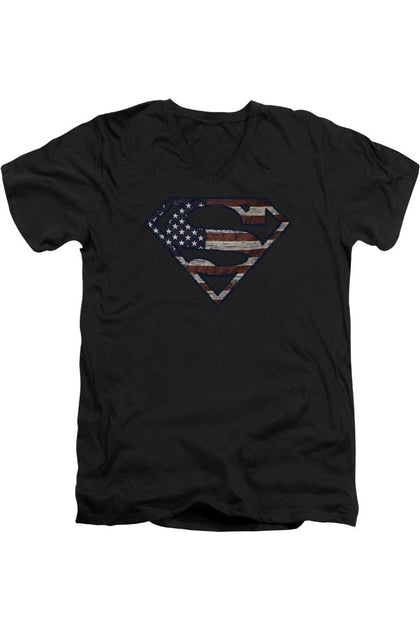 Gildan Superman War-Torn Flag V-Ausschnitt T-Shirt Schwarz Large 2