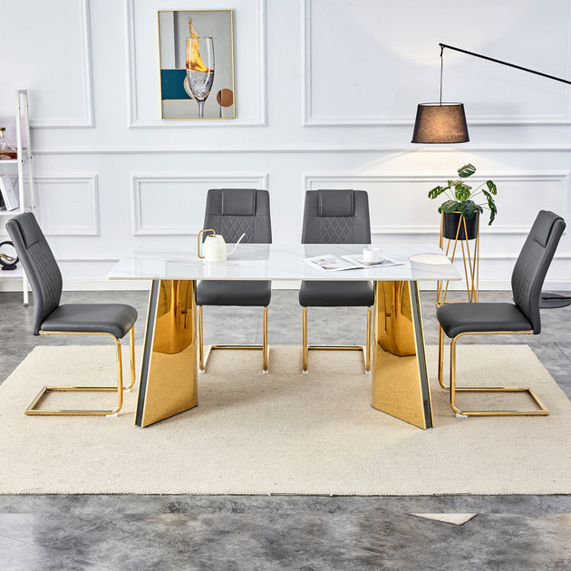 Streamdale 63" Snow Mountain Sintered Stone Dining Table and 4 Chairs 2