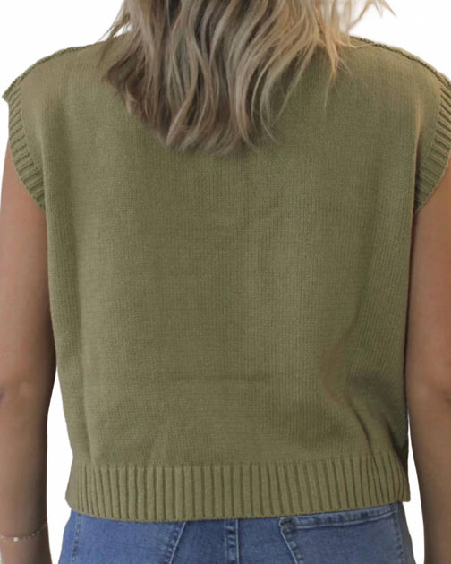 LE LIS Juno Half Zip ärmelloser Pullover Grün Large 3