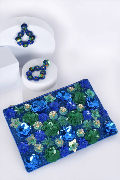 Treasure Jewels Floral Beaded Clutch Bag Blue One Size 3