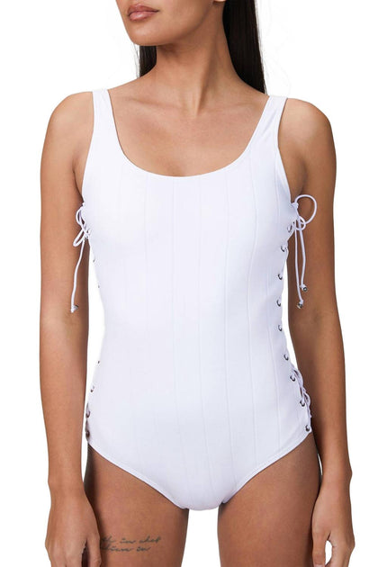 AMIR SLAMA Eyelet Einteiler Badeanzug Weiß Medium 2