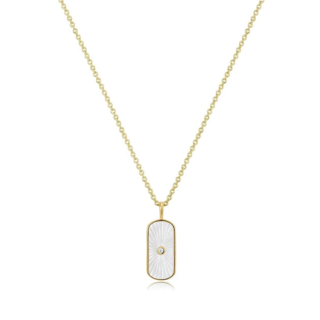 eklexic Tag Shaped Mop Pendant Stone Necklace Silver One Size 3