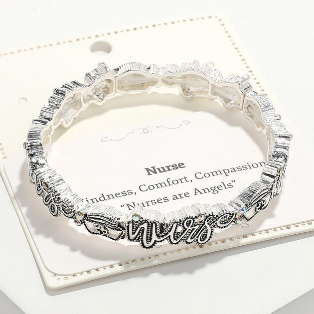 FASHNZFAB NURSE Message Stretch Bracelet Antique Silver One Size 3
