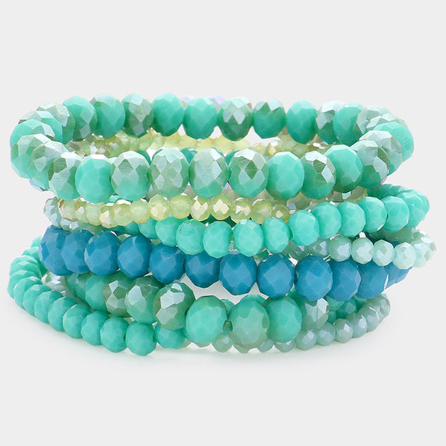 FASHNZFAB 9PCS Faceted Bead Stretch Bracelet Silver 3