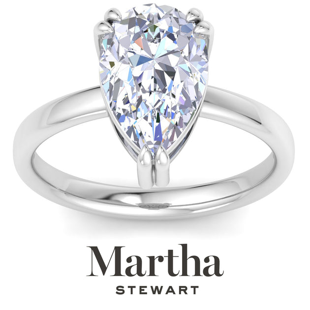Martha Stewart Pear Shape Lab Grown Diamond Solitaire Ring White Gold US 6.5 6