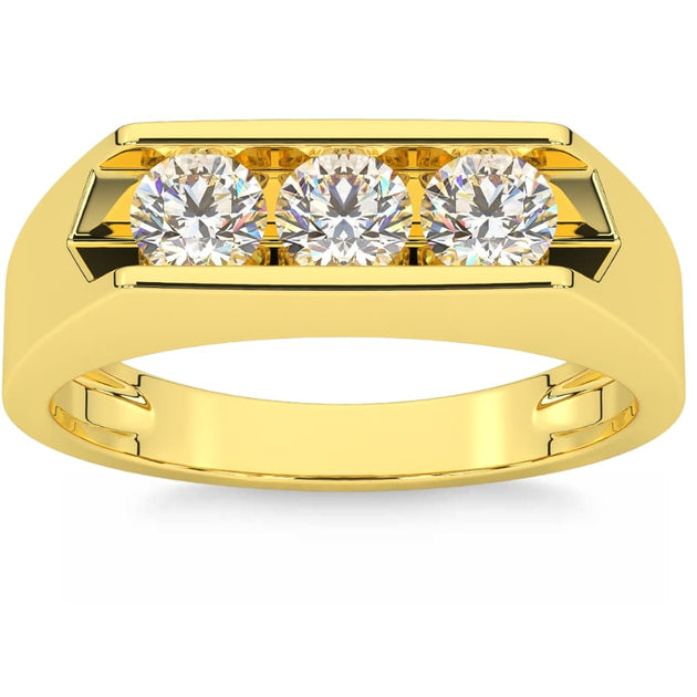 Pompeii3 Three Stone Diamond Ring 10k Yellow Gold US 8.5 2