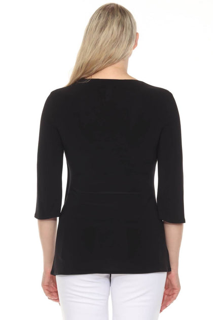 Joseph Ribkoff Ruched V-Neck Asymmetric Tunic Top Black UK 10 4