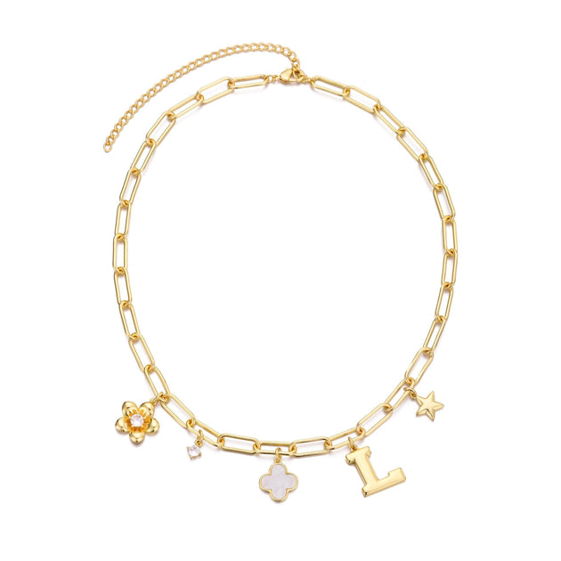 Adornia Initial Charm Necklace Yellow Gold Plated Silver 2