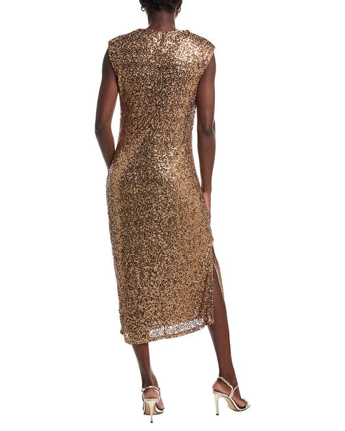Anne Klein Draped Sequin Midi Dress Gold Small 3