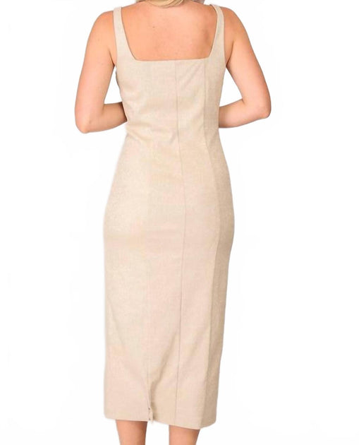 LUMIERE Isla Button Front Midi Dress Beige Large 3