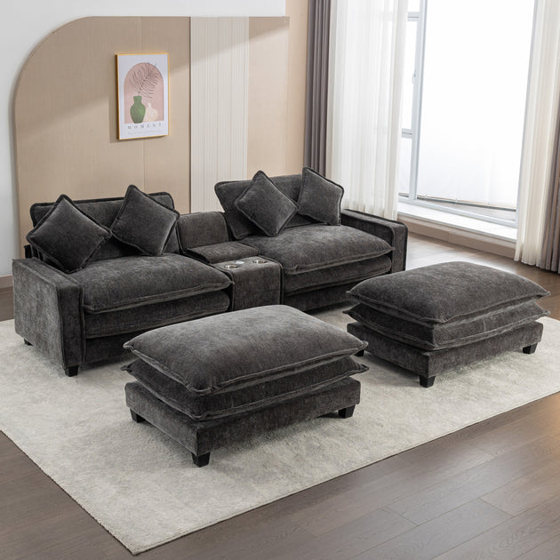 Streamdale Chenille Sectional Sofa Blue 4