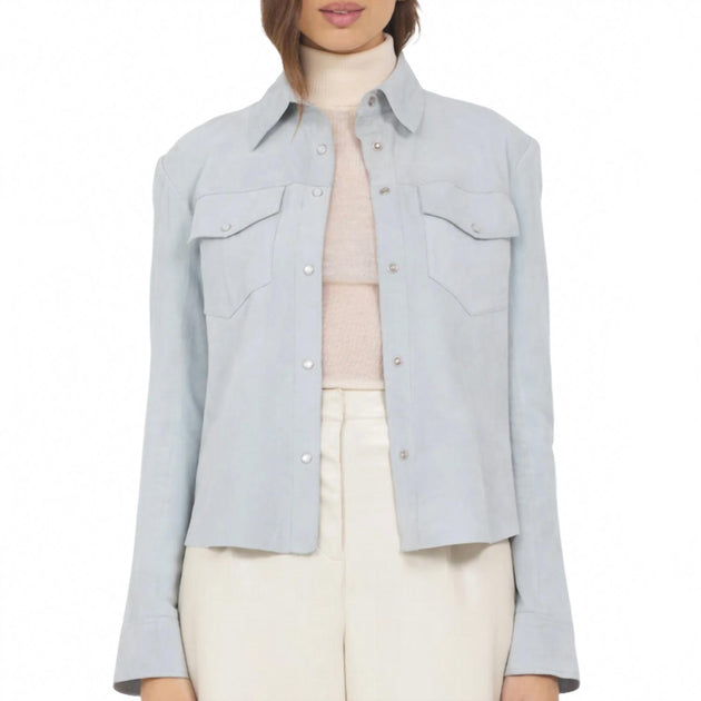 Jakett Rowan Washed Suede Shacket Blue Large 2