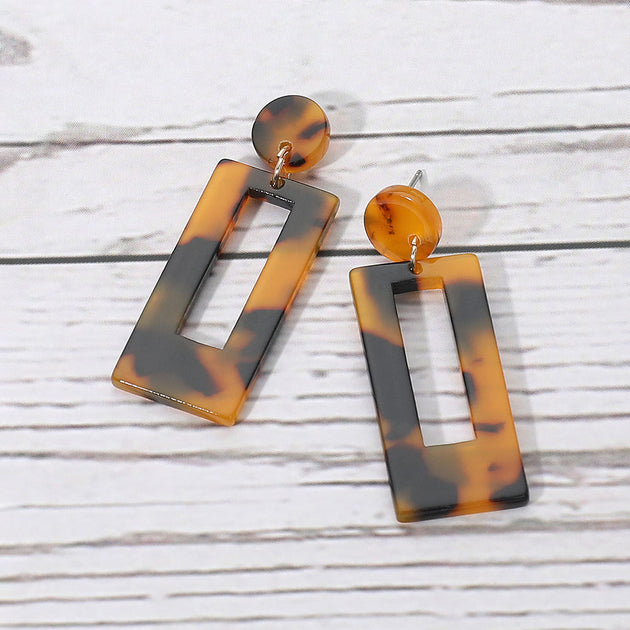 FASHNZFAB Geometric Rectangle Drop Earrings Silver 2