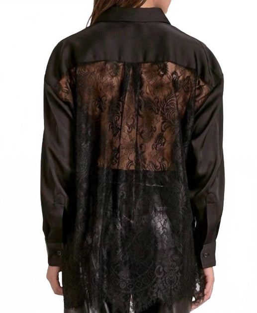 ELAN Button Front Lace Back Blouse Black XSmall 3