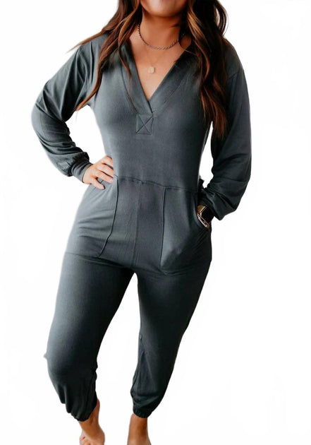 mono b Marty Hooded Lounge Jumpsuit Grey Large 2