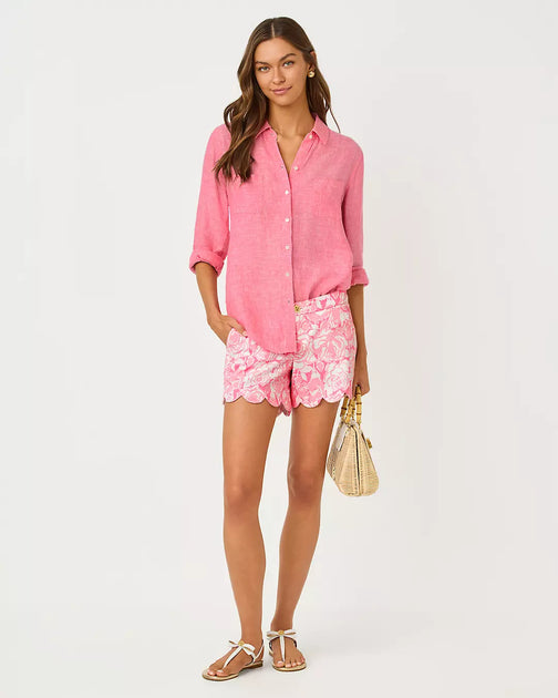 Lilly Pulitzer Sea View Linen Button Down Shirt Multi XXLarge 4