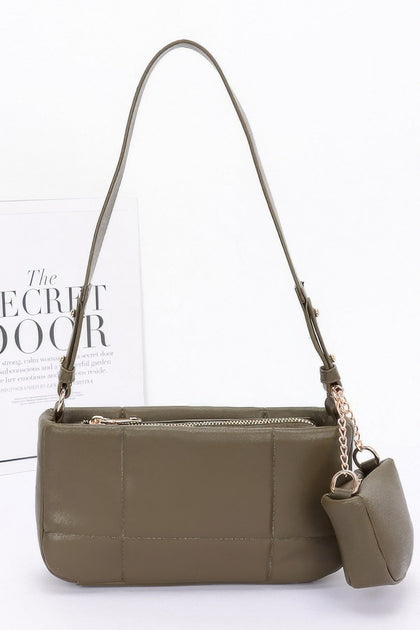 FASHNZFAB Quilted Faux Leather Shoulder Bag White 3