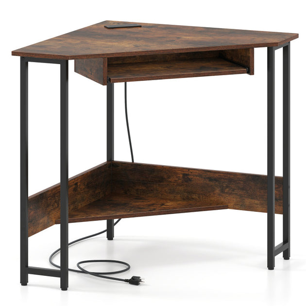 Hivvago Triangle Corner Desk Rustic Brown 2