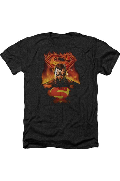Gildan Superman Man On Fire Heather Tee Black Large 2