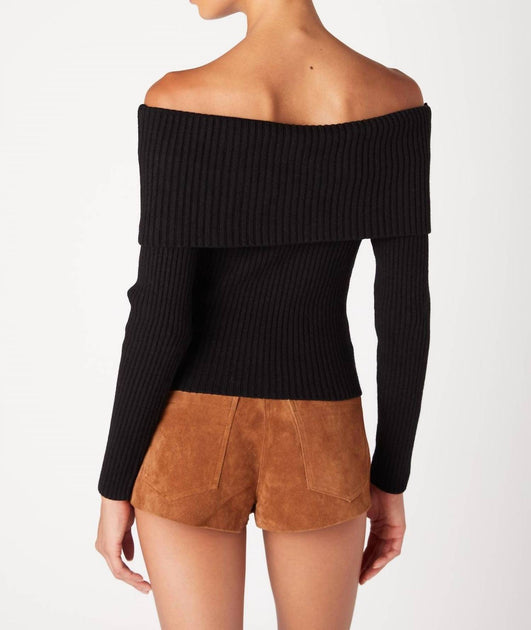 BLANKNYC Off The Shoulder Knit Top Black XS 4