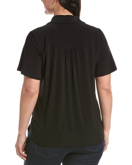 Anne Klein Plus Button Front Collared Top Black XXXLarge 3