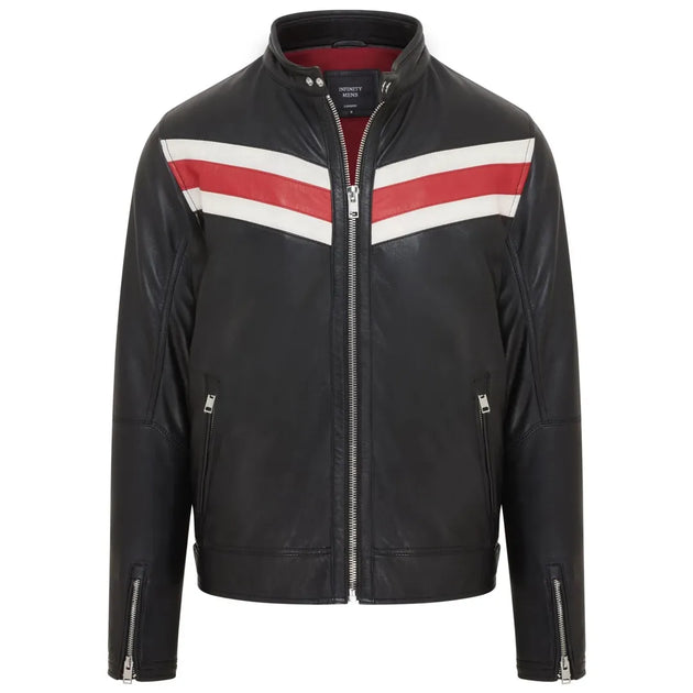 TruClothing Racer Striped Biker Leather Jacket Multi XLarge 3