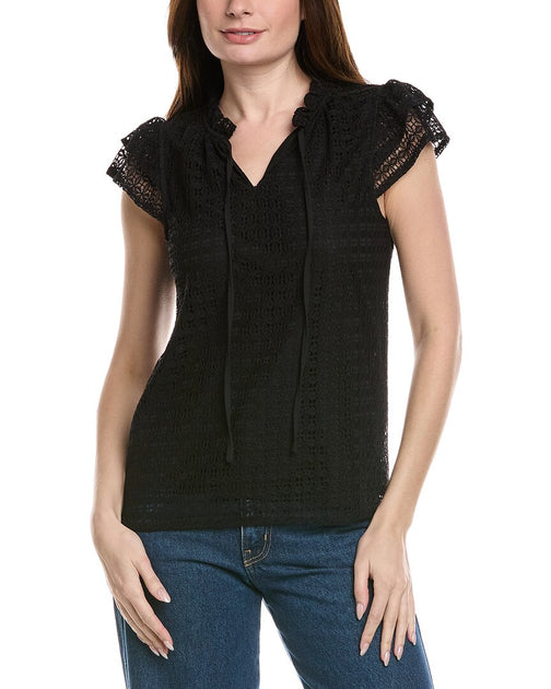 T Tahari Ruffle Lace Top Black Medium 2