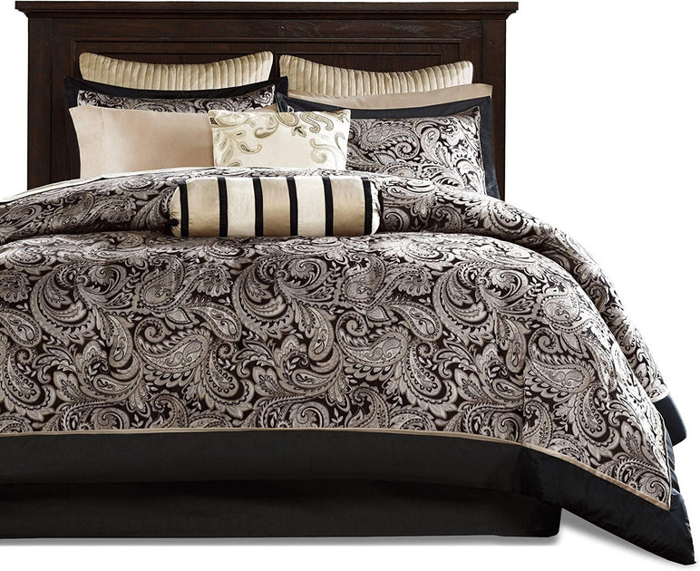 Hivvago King 12 Piece Comforter Set Black Gold 2