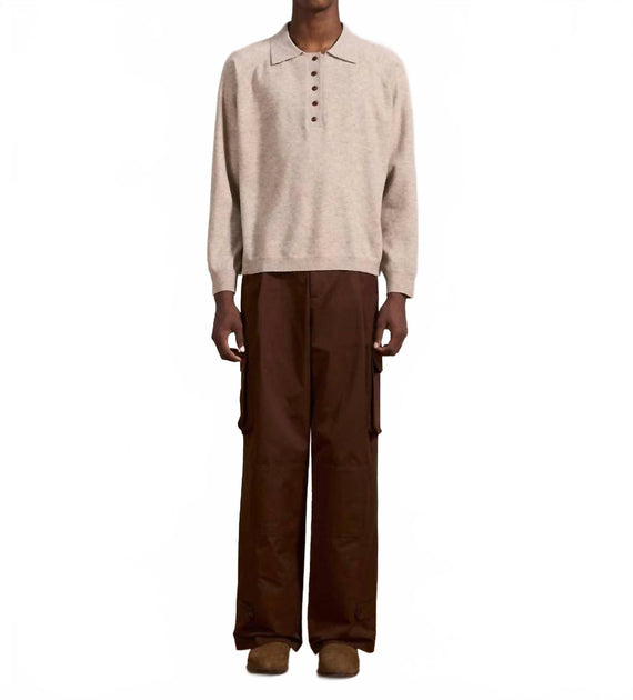 Found Hay Collared Knit Henley Sweater Brown Large 4