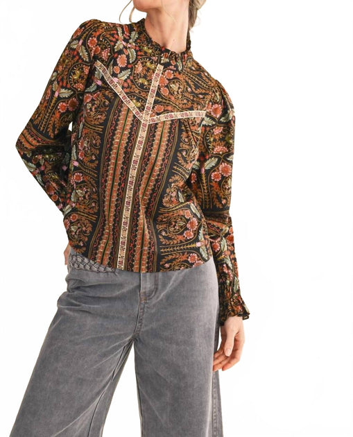 merci Ruffle Collar Floral Botanical Blouse Multi Large 3