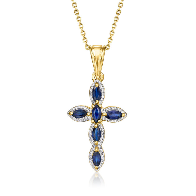Ross-Simons Sapphire Cross Pendant Necklace Blue 3